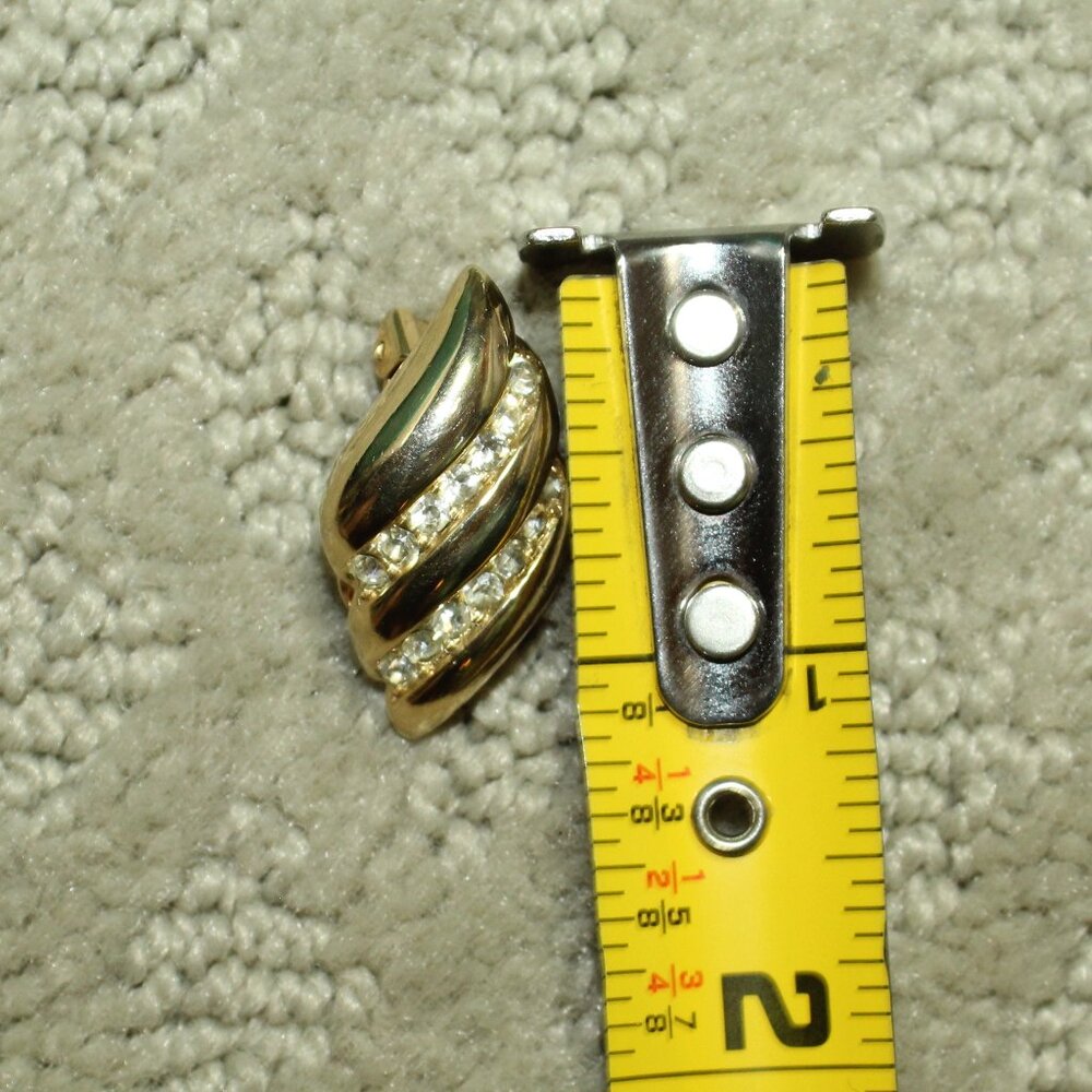Vintage Christian Dior Germany Gold-Tone Chanel Set Crystals Clip-On Earrings - Picture 2 of 7